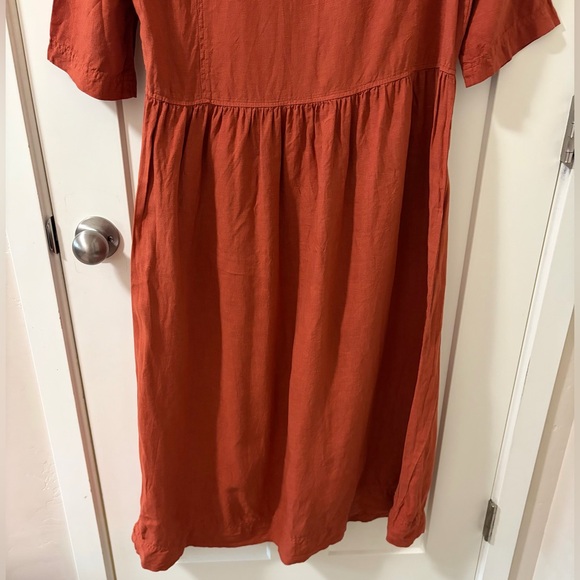 Poetry Collared Button-Down Linen Dress, Burnt Orange, Women's Size 8 - Picture 6 of 12